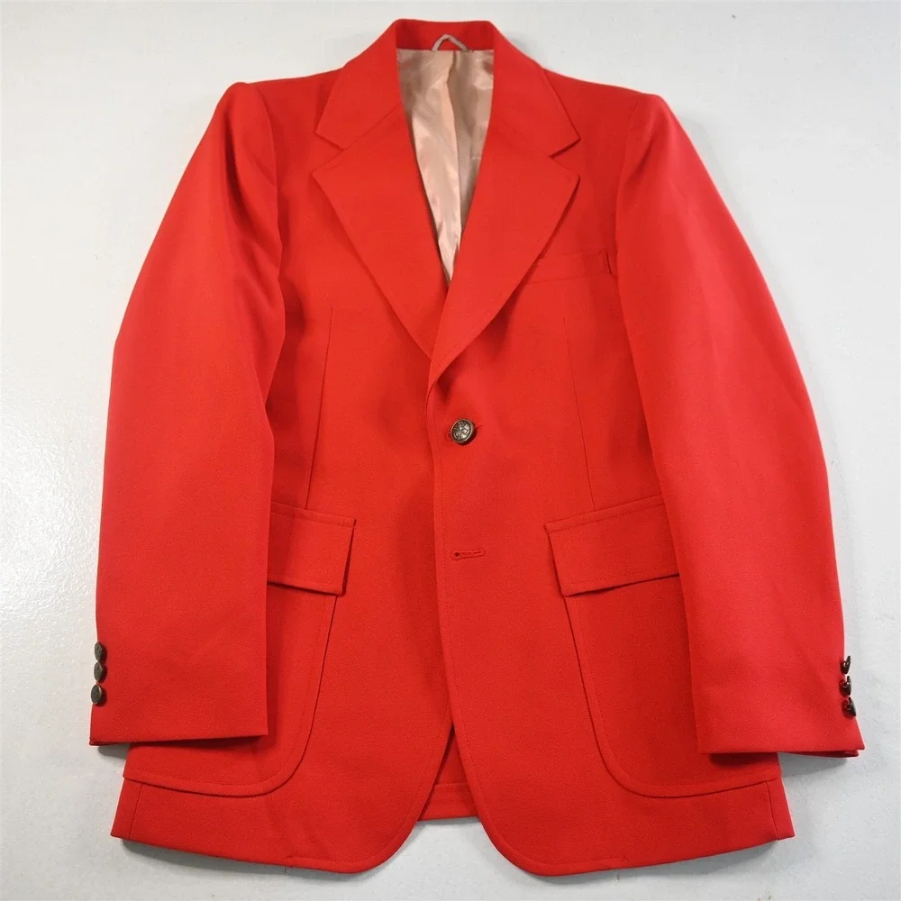 Vtg Mens‎ 38S Red Gold Button Hopsack Mens Blazer Suit Jacket Sport Coat